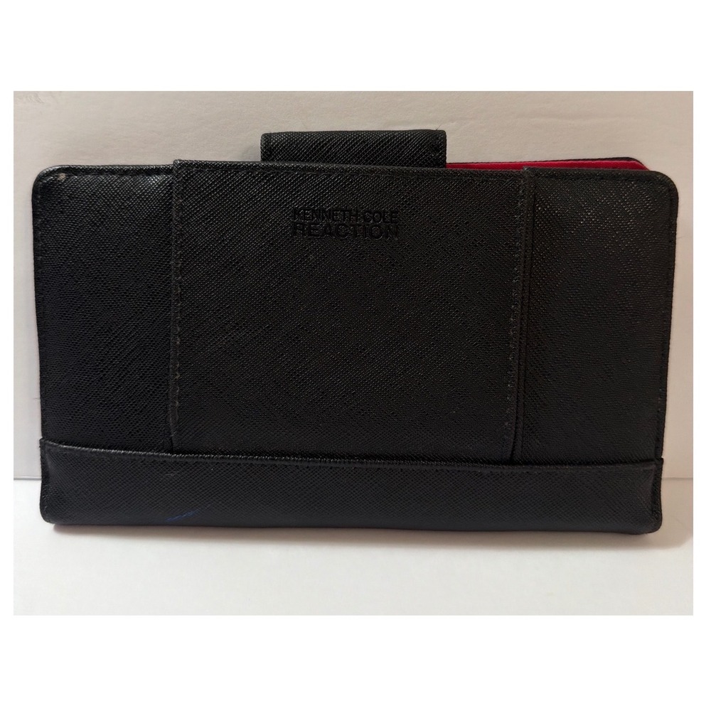 Kenneth Cole Reaction Black Saffiano Bifold Wallet Red Interior with Mirror - Picture 6 of 6
